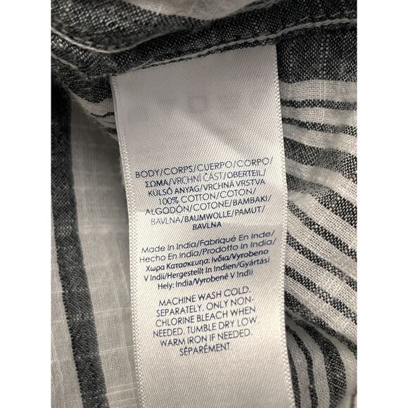 Chaps Button front Blouse Womens XL Gray Striped Lightweight Collarless Pocket - Picture 5 of 7